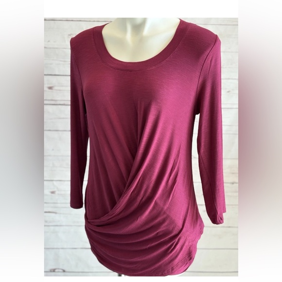 Skinnygirl Fuschia Ruched Front Shirt Size Medium Workout Top 3/4 Sleeve NWOT - Picture 9 of 10